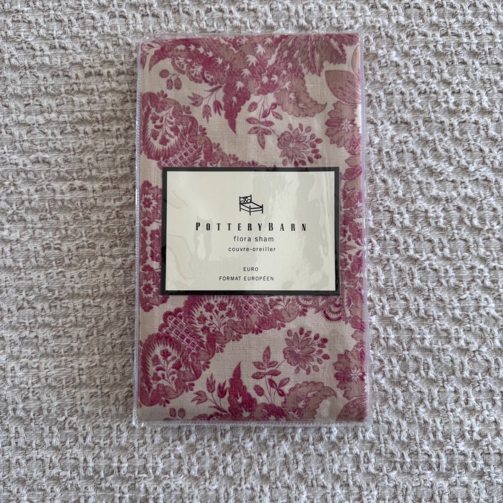 Pottery Barn Flora Euro Sham Pink Beige Floral Cotton Linen Cottagecore NIP